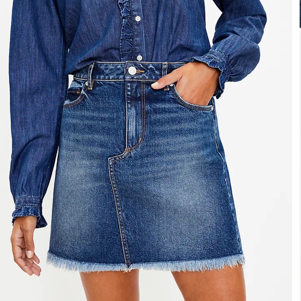 Loft Frayed Denim Skirt